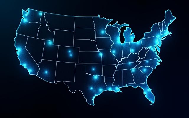 Digital interface showing freight tracking across a US map